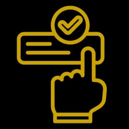 Gold icon of a hand selecting an approved application form